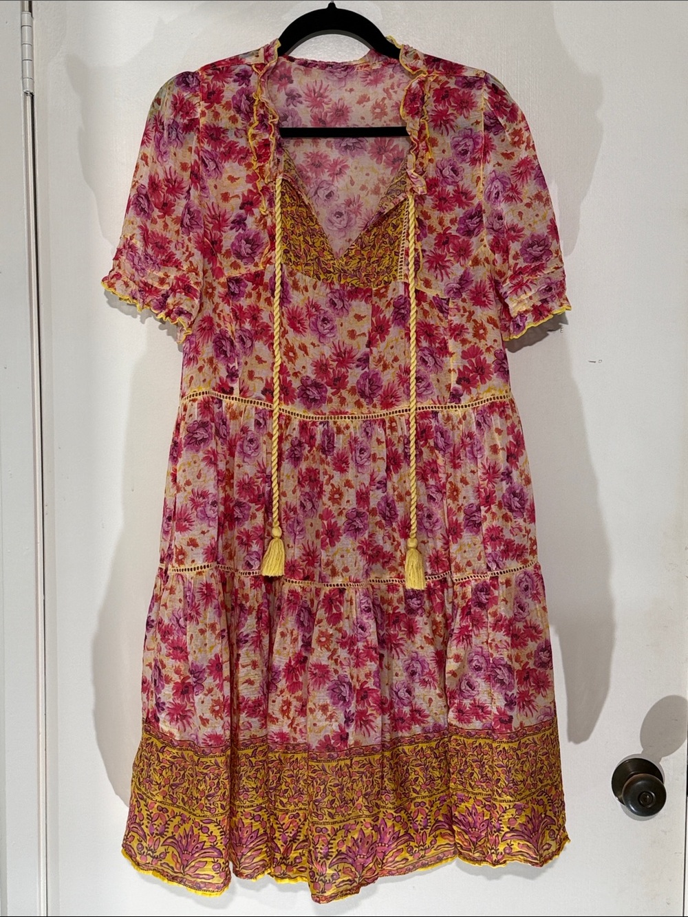 Sundance Floral Tassel Dress - Pink & Yellow